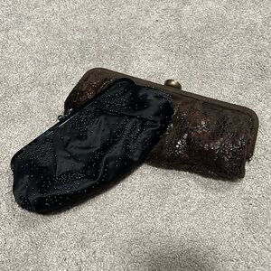 Black Express beaded clutch & faux leather/suede clutch